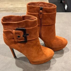 Via Spiga Rust Suede Ankle Booties with Buckle